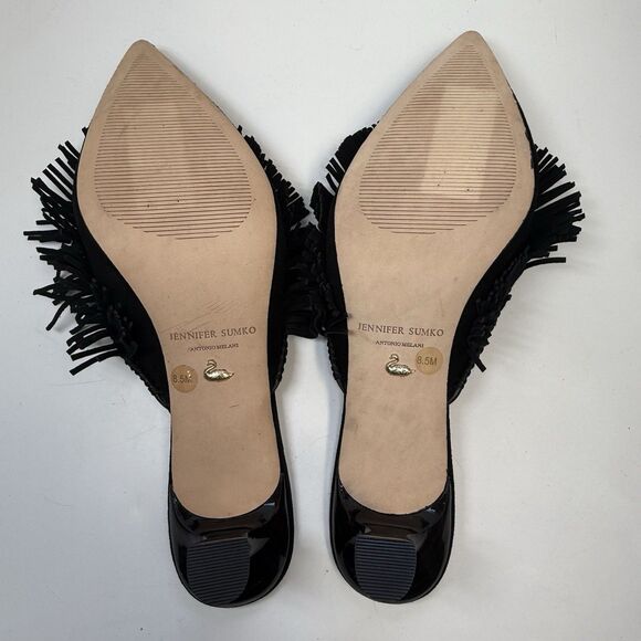 Antonio Melani x Jennifer Sumko Mimi Kid Suede Fringe Black Mule Sz 8.5 (fits 8) - Picture 9 of 10